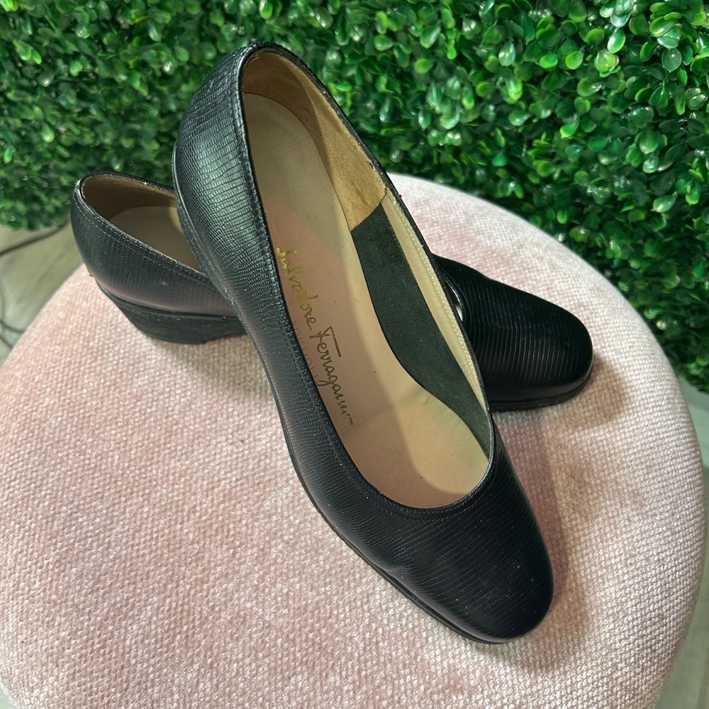Salvatore Ferragamo Black Leather Flats